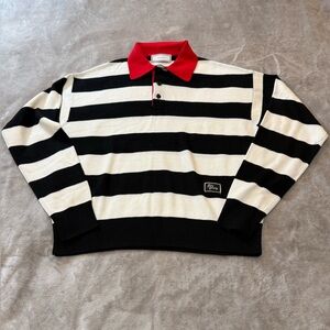 AMI Alexandre Mattiussi Black & White Striped Merino Wool Rugby Polo – XS